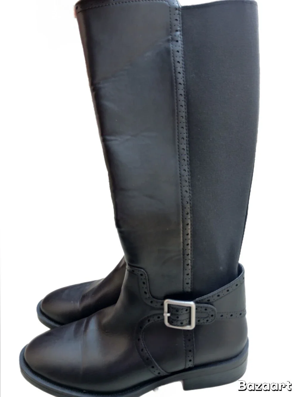 St John's Bay Black Mid Calf Faux Leather Boots | Sz 9 Nwot Silver Hardware